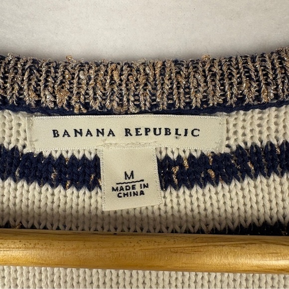 Banana Republic Navy Gold Striped Cardigan Sweater Nautical Preppy - Picture 6 of 9